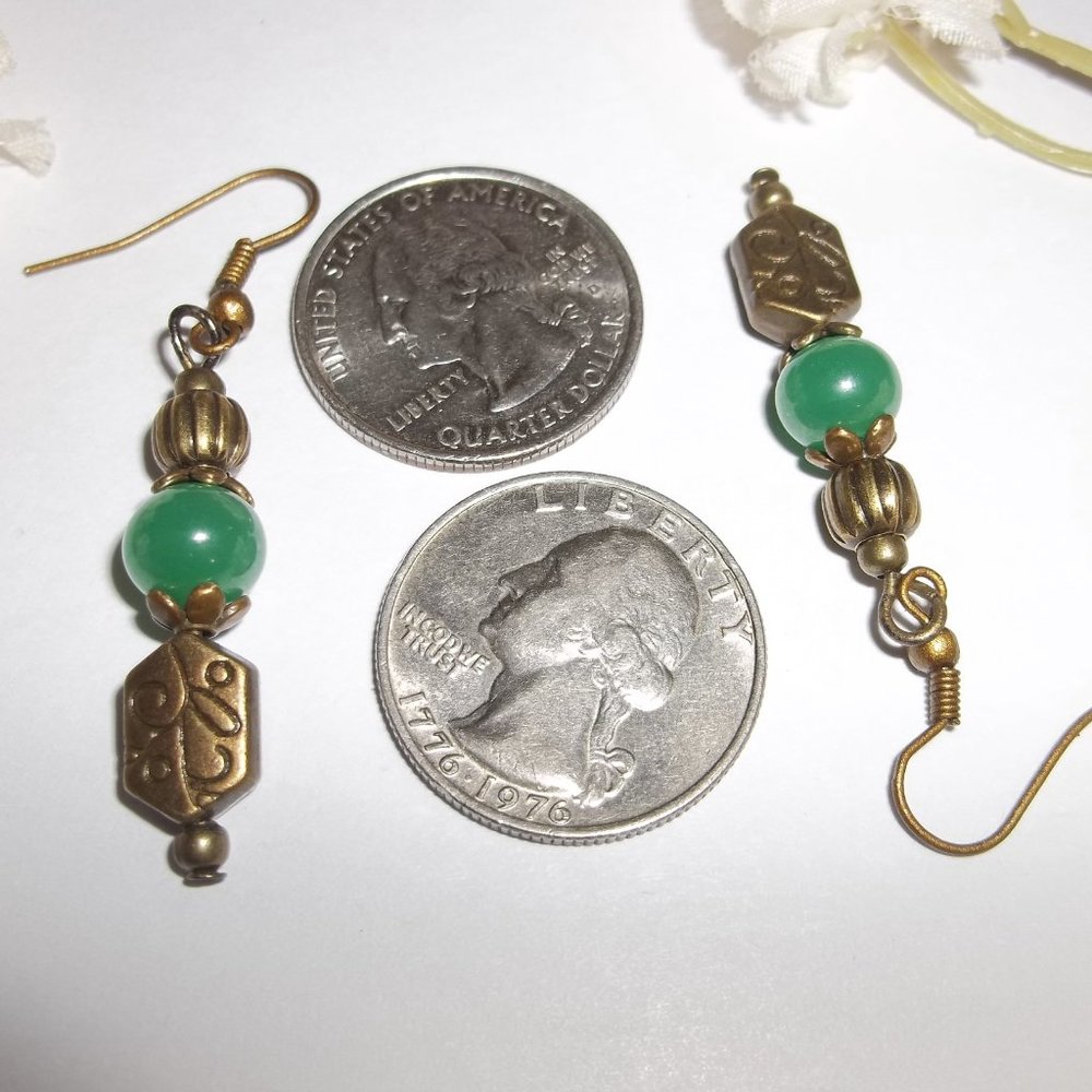 Handmade Beaded Dangle Boho Earrings Faux Jade Green Jewelry Set Gift NWT 5808 - Picture 3 of 8